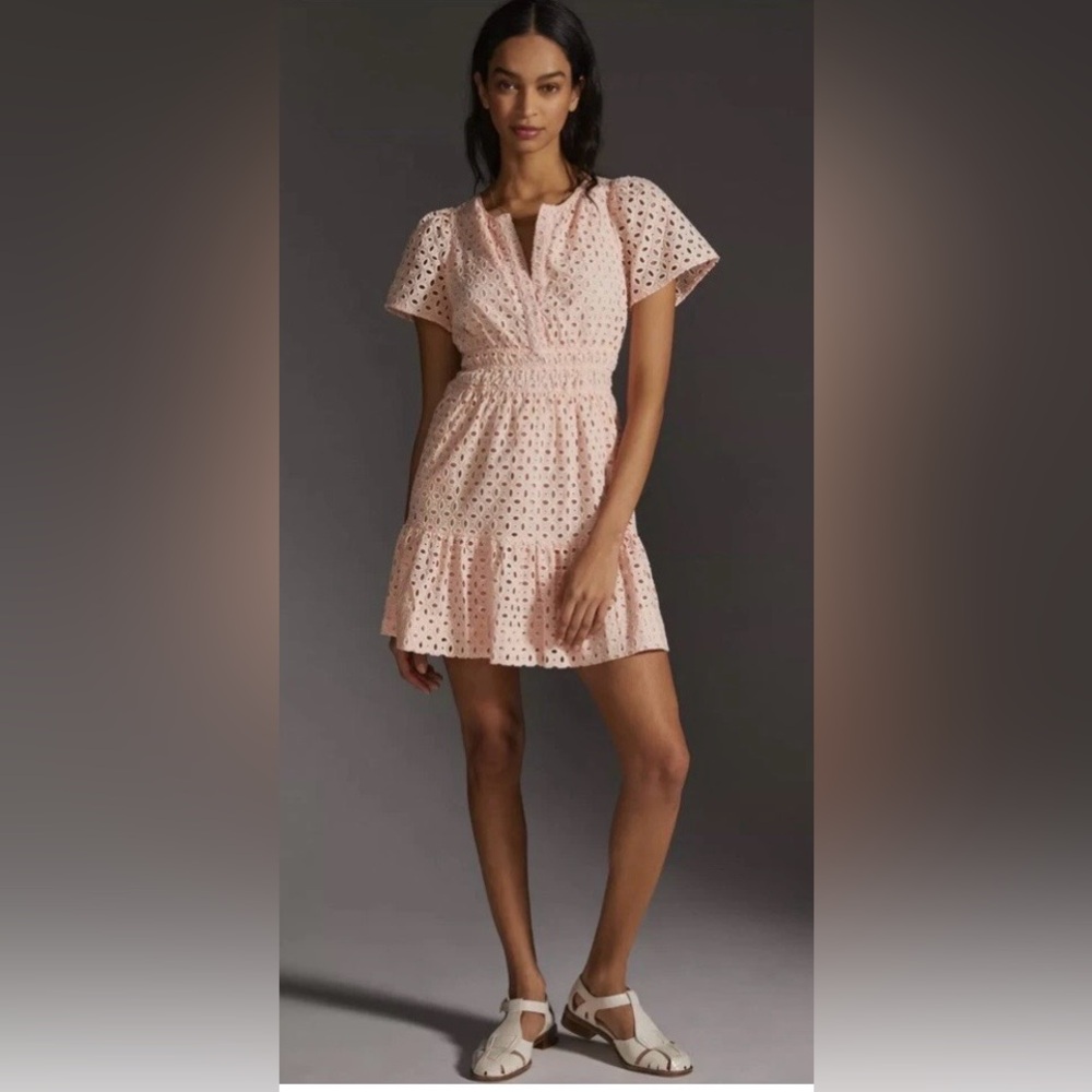 Anthropologie Blush Pink Eyelet Crochet Dress